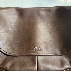 Ralph Lauren Polo 100% Leather Gentlemans Commuter Messenger Bag Brown Chocolate